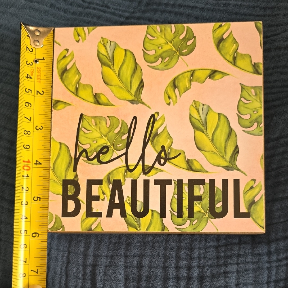 Hello Beautiful Wall Art with Green Leaves